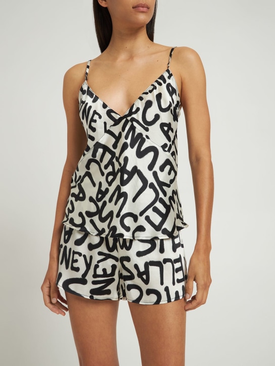 Stella McCartney: Top pigiama in misto seta - Bianco/Nero - women_1 | Luisa Via Roma