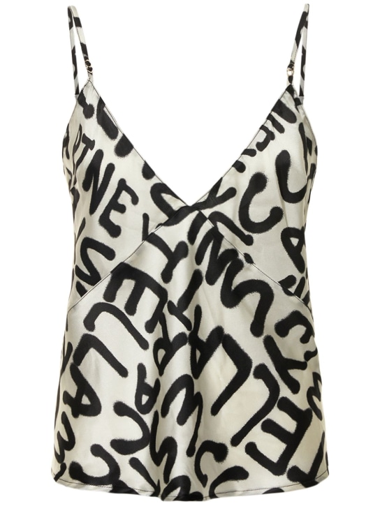 Stella McCartney: Top pigiama in misto seta - Bianco/Nero - women_0 | Luisa Via Roma