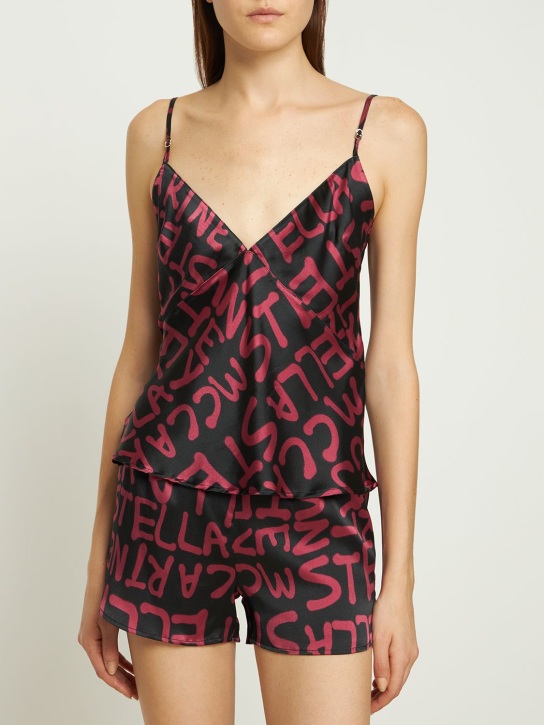 Stella McCartney: Schlafanzugoberteil aus Seidenmischung „Graffiti“ - Schwarz/Rot - women_1 | Luisa Via Roma