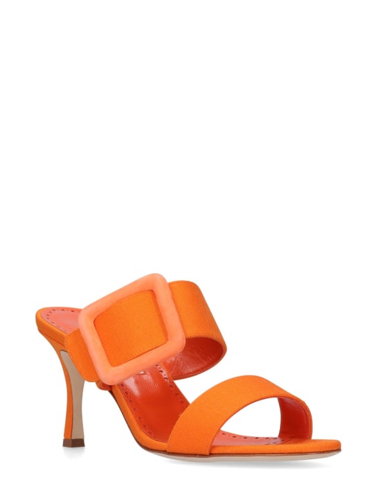Manolo Blahnik: Zapatos mules Gable de viscosa y lino 70mm - Naranja - women_1 | Luisa Via Roma