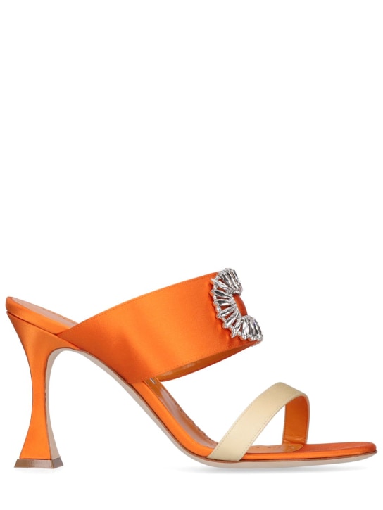Manolo Blahnik: Zapatos mules Laali de satén decorados 90mm - Nude/Orange - women_0 | Luisa Via Roma