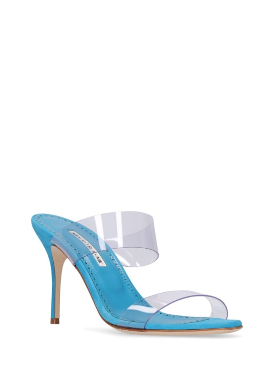 Manolo Blahnik: 90毫米Scolto PVC穆勒鞋 - 蓝色 - women_1 | Luisa Via Roma