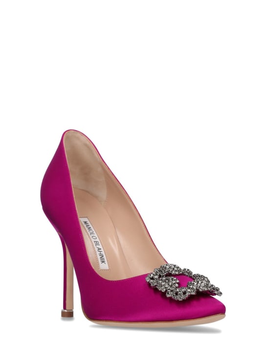 Manolo Blahnik: 105mm Hangisi satin pumps - Dark Pink - women_2 | Luisa Via Roma