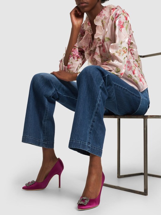 Manolo Blahnik: 105mm Hangisi satin pumps - Dark Pink - women_1 | Luisa Via Roma
