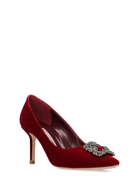 Manolo Blahnik: Zapatos de tacón Hangisi de terciopelo 70mm - Rojo Oscuro - women_1 | Luisa Via Roma
