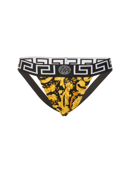 Barocco print stretch cotton jockstrap - Versace - Men | Luisaviaroma