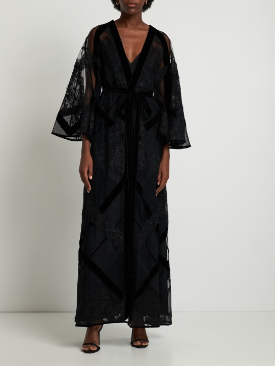 Zuhair Murad: Rosanky lace robe dress w/ belt - women_1 | Luisa Via Roma