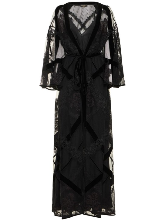 Zuhair Murad: Rosanky lace robe dress w/ belt - women_0 | Luisa Via Roma