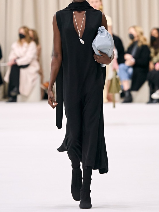 Jil Sander: Robe midi en maille de laine mélangée fine - Noir - women_1 | Luisa Via Roma