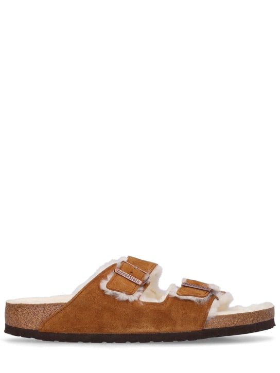 BIRKENSTOCK: Arizona shearling & suede sandals - Light Brown - men_0 | Luisa Via Roma