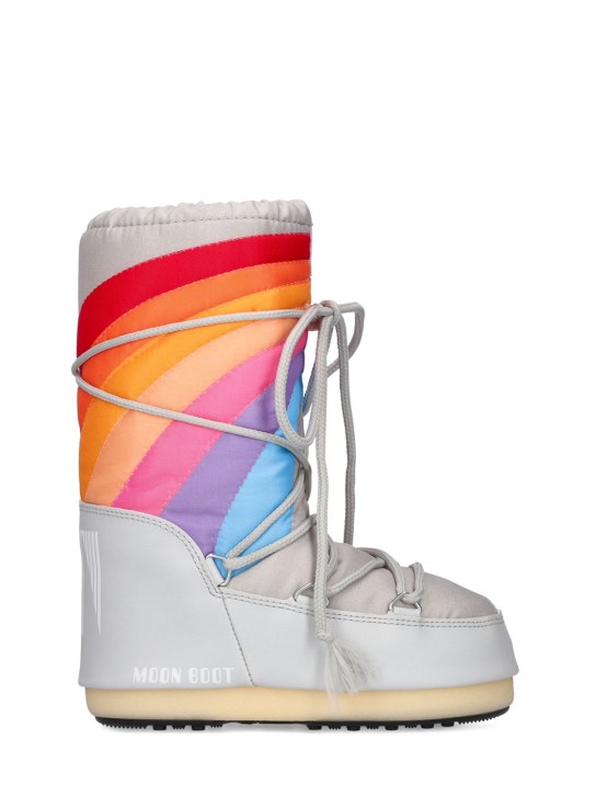 Moon Boot: Icon tall rainbow nylon snow boots - Gümüş/Renkli - kids-girls_0 | Luisa Via Roma