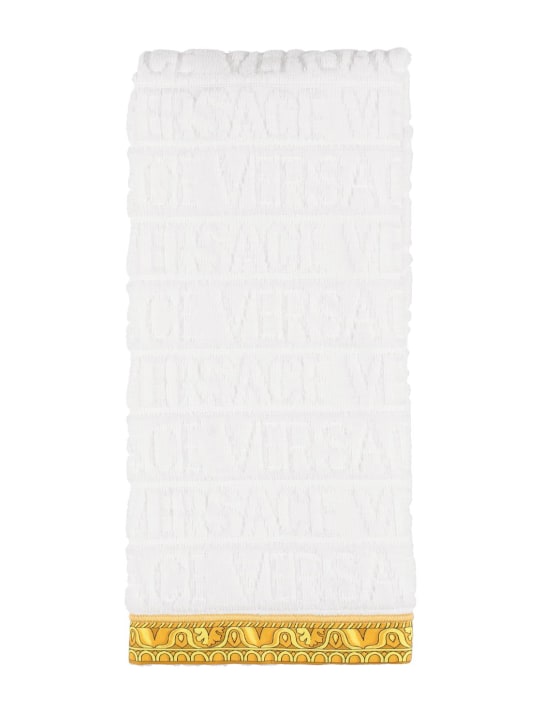 Versace: Serviette de bain en coton - White/Gold - ecraft_0 | Luisa Via Roma