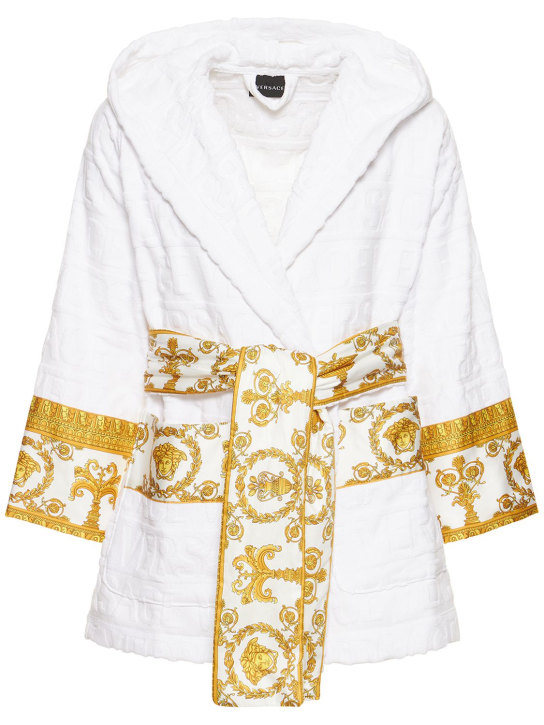 Versace: Short cotton bathrobe - White - ecraft_0 | Luisa Via Roma