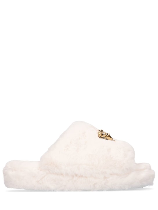 Versace: Faux fur slippers - White - ecraft_0 | Luisa Via Roma