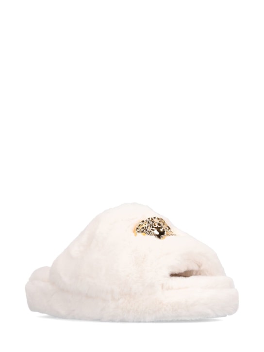 Versace: Faux fur slippers - White - ecraft_1 | Luisa Via Roma