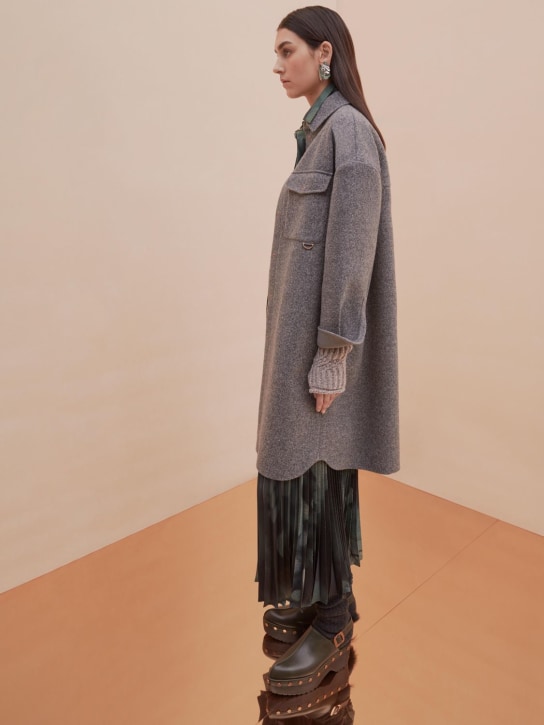 Agnona: Long wool blend shirt jacket - women_1 | Luisa Via Roma