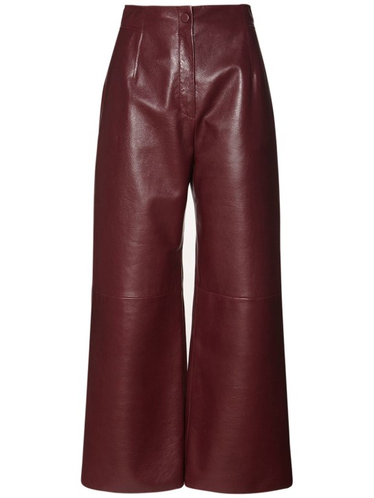 Agnona: High rise flared leather pants - Burgundy - women_0 | Luisa Via Roma