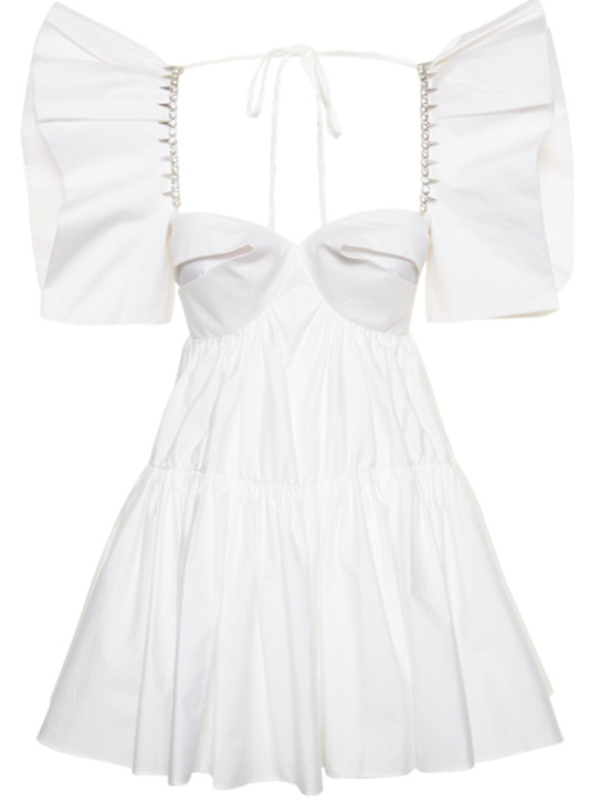 Area: Embellished trim poplin mini dress - White - women_0 | Luisa Via Roma