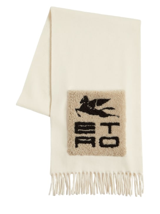 Etro: Logo shearling & cashmere scarf - women_0 | Luisa Via Roma