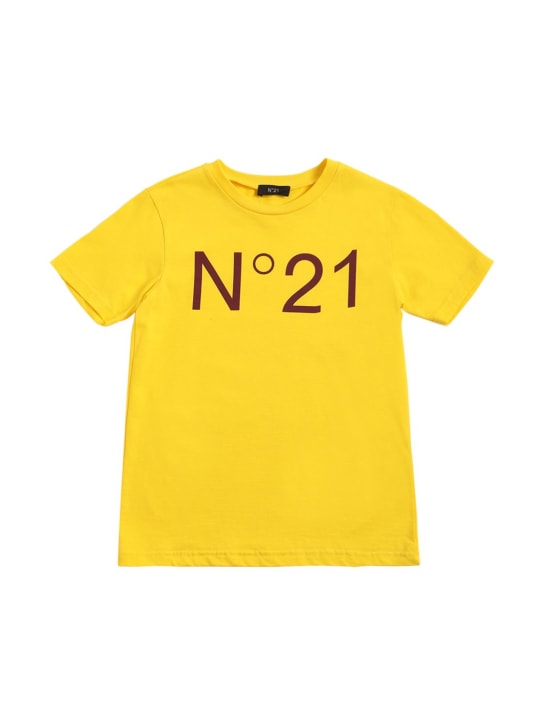 N°21: T-shirt en jersey de coton à imprimé logo - Jaune - kids-girls_0 | Luisa Via Roma
