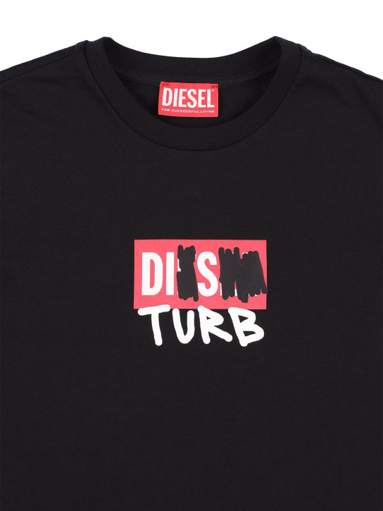 Diesel Kids: 러버라이즈 프린트 로고 코튼 저지 티셔츠 - kids-boys_1 | Luisa Via Roma