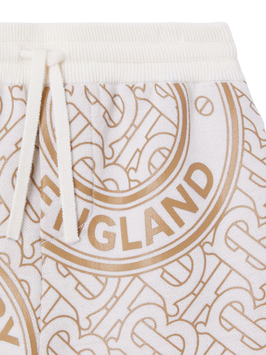 Burberry: Shorts deportivos de lana estampada - Blanco Opaco - kids-girls_1 | Luisa Via Roma
