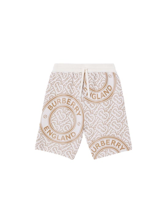 Burberry: Shorts deportivos de lana estampada - Blanco Opaco - kids-girls_0 | Luisa Via Roma