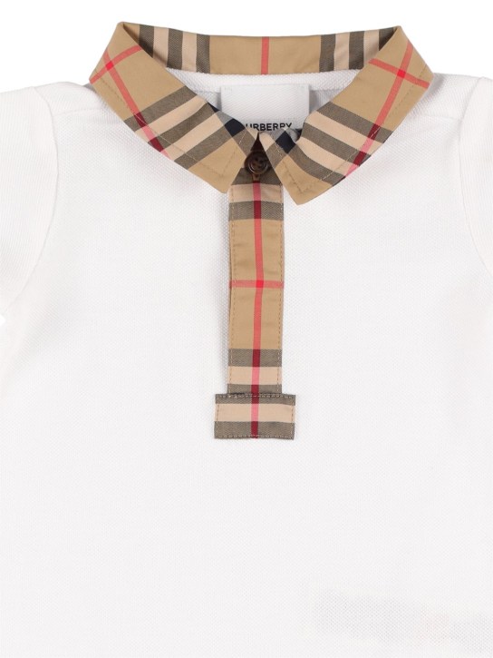 Burberry: Pelele de algodón con detalles a cuadros - Blanco - kids-girls_1 | Luisa Via Roma