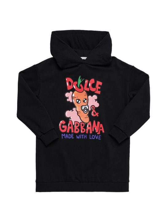 Dolce&Gabbana: コットンスウェットワンピース - ブラック - kids-girls_0 | Luisa Via Roma