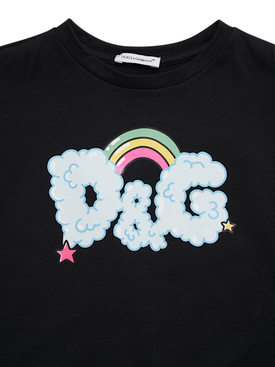 Dolce&Gabbana: Camiseta cropped de jersey de algodón con logo - Negro - kids-girls_1 | Luisa Via Roma