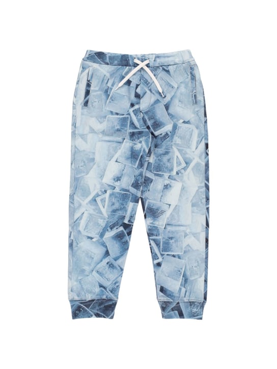 Emporio Armani: TRAININGSHOSE AUS BIO-BAUMWOLLE MIT DRUCK - Blau - kids-girls_0 | Luisa Via Roma