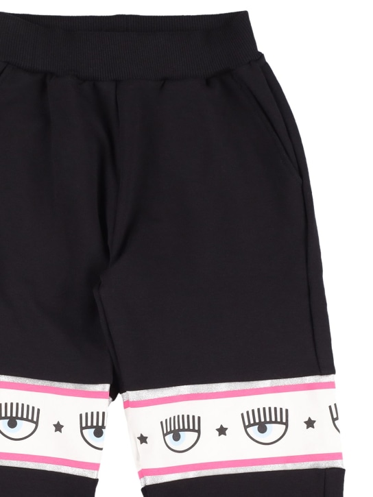 Chiara Ferragni: Logomania棉质运动裤 - 黑色 - kids-girls_1 | Luisa Via Roma