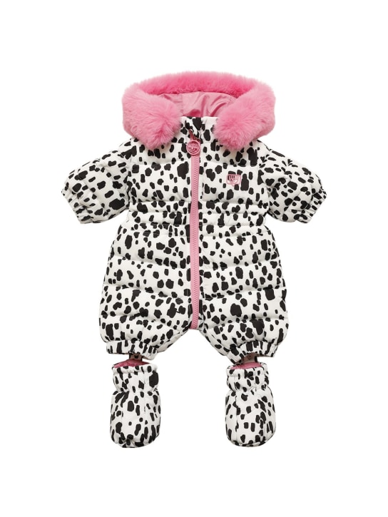 Chiara Ferragni: Barboteuse en nylon imprimé dalmatien - Blanc/Noir - kids-girls_0 | Luisa Via Roma