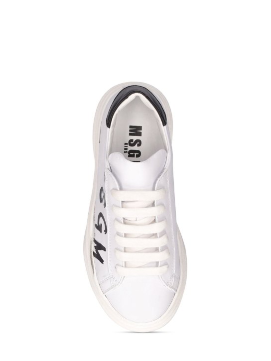 MSGM: Logo print leather lace-up sneakers - White - kids-boys_1 | Luisa Via Roma