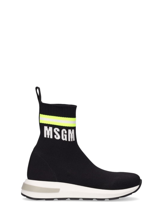 MSGM: Logolu yüksek bilekli örgü çorap spor ayakkabı - kids-boys_0 | Luisa Via Roma