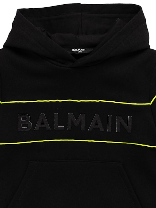 Balmain: Sudadera de algodón con logo y capucha - Negro - kids-girls_1 | Luisa Via Roma