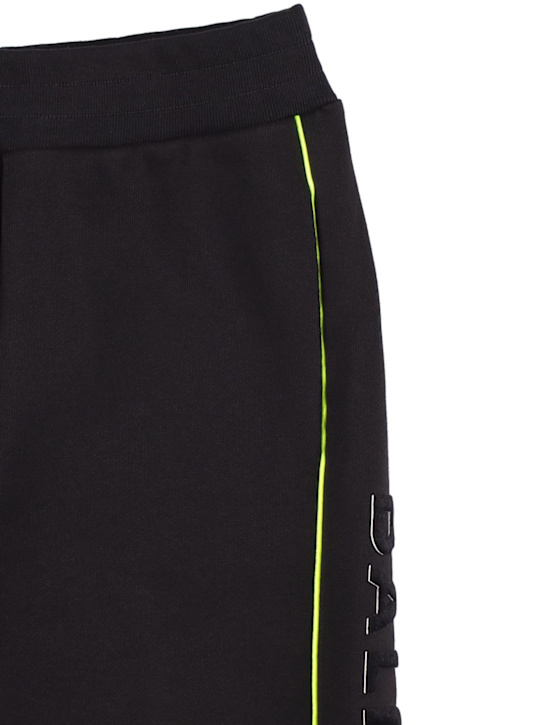 Balmain: Logo侧边带棉质运动裤 - 黑色 - kids-boys_1 | Luisa Via Roma