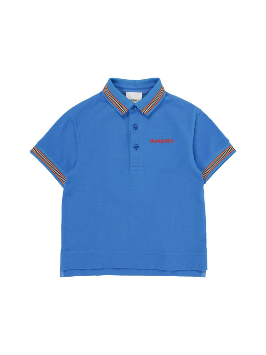 Burberry: Camisa polo de algodón orgánico - Azul - kids-boys_0 | Luisa Via Roma