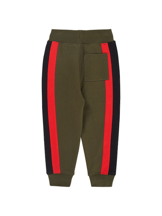 Burberry: Pantalon en coton avec patch logo et bandes - Vert Militaire - kids-girls_1 | Luisa Via Roma