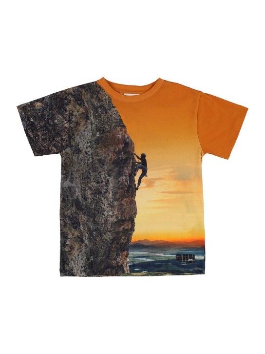 Molo: T-shirt en coton biologique imprimé alpiniste - kids-boys_0 | Luisa Via Roma