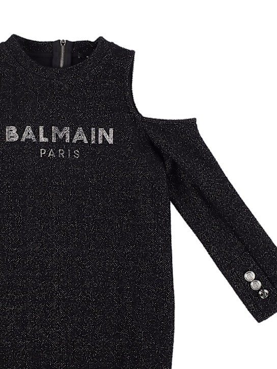 Balmain: Vestito in lurex di misto cotone con logo - Nero - kids-girls_1 | Luisa Via Roma