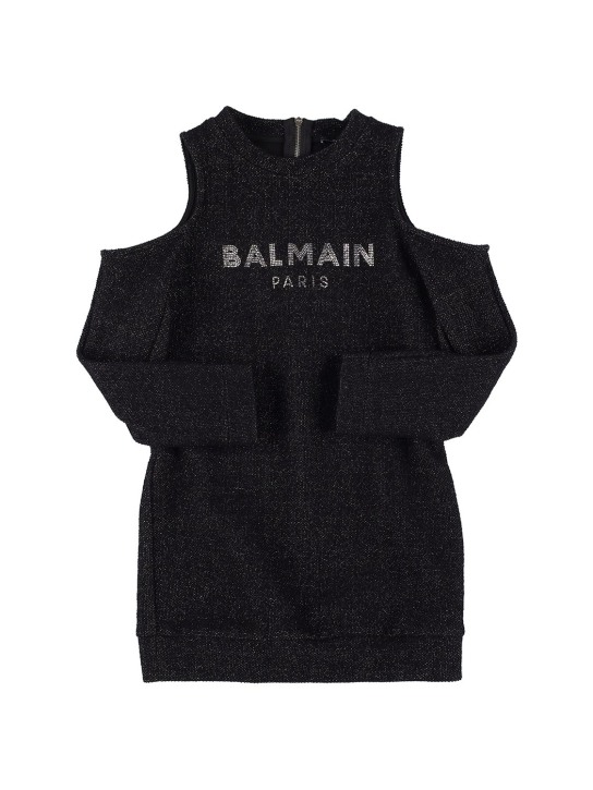 Balmain: Vestito in lurex di misto cotone con logo - Nero - kids-girls_0 | Luisa Via Roma