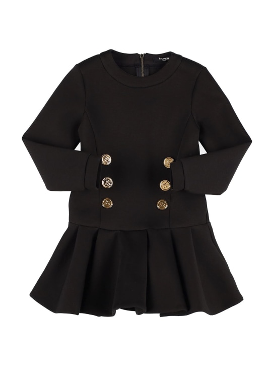 Balmain: Vestito in cotone punto Milano - Nero - kids-girls_0 | Luisa Via Roma