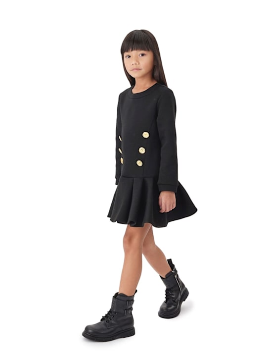 Balmain: Vestito in cotone punto Milano - Nero - kids-girls_1 | Luisa Via Roma