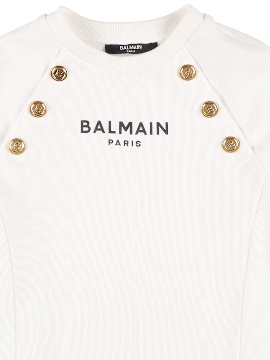 Balmain: Logo印花棉质卫衣裙 - 白色 - kids-girls_1 | Luisa Via Roma