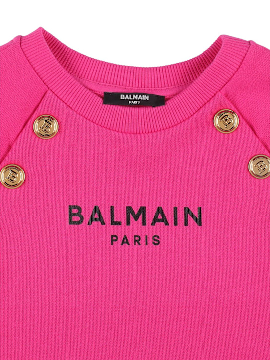 Balmain: Logo印花棉质卫衣裙 - 桃红色 - kids-girls_1 | Luisa Via Roma