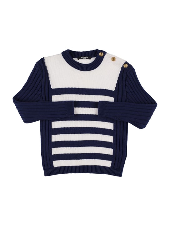 Balmain: SWEATER AUS BAUMWOLLSTRICK - Weiß/Blau - kids-girls_0 | Luisa Via Roma
