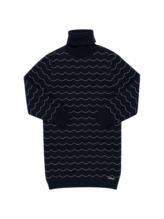 Chloé: Vestito in cotone organico e lana con decorazioni - Navy - kids-girls_0 | Luisa Via Roma