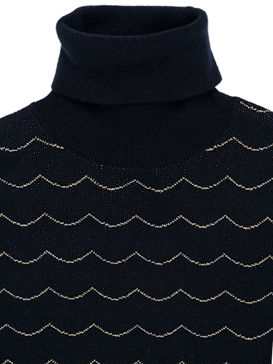 Chloé: Vestito in cotone organico e lana con decorazioni - Navy - kids-girls_1 | Luisa Via Roma