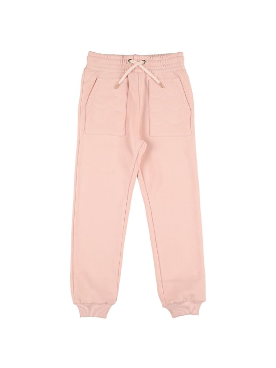 Chloé: Pantaloni in felpa di cotone organico - Rosa - kids-girls_0 | Luisa Via Roma